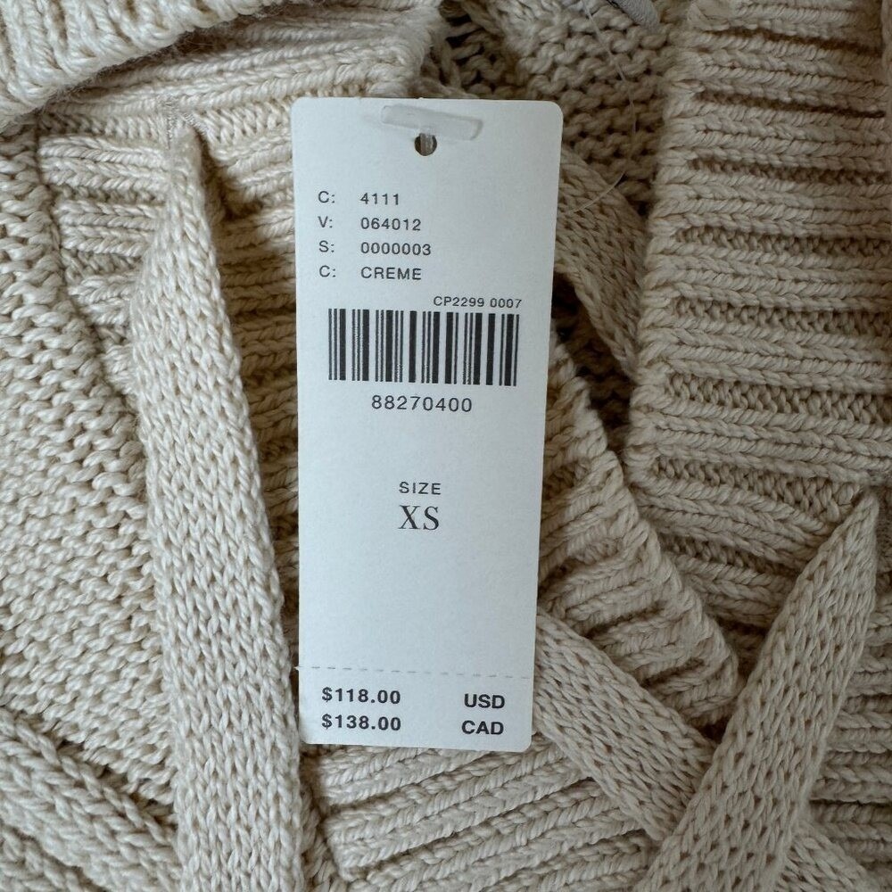 NWT ANTHROPOLOGIE Pilcro Sweater Chunky Cable Knit Collar Women's XS Cream - Picture 5 of 12